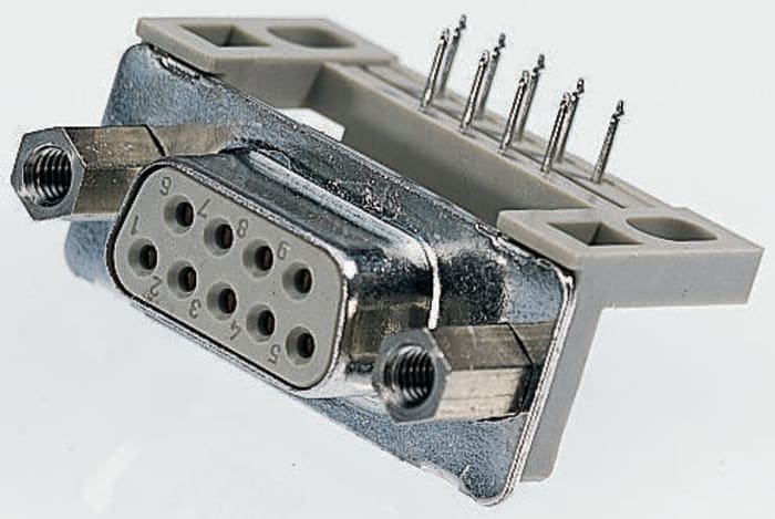 Provertha TMC 9 Way Right Angle Through Hole D-sub Connector Plug, 2.75mm Pitch, with 4-40 UNC screwlocks, Guide Frame