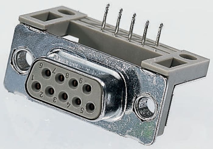 Provertha TMC 9 Way Right Angle Through Hole D-sub Connector Plug, 2.84mm Pitch, with 4-40 UNC inserts, Guide Frame