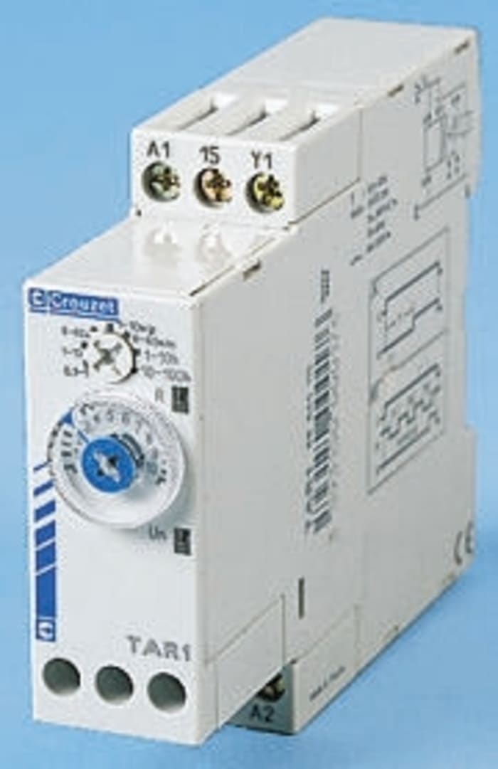 Relais temporisé Crouzet, 24 → 240 V ac, 24V c.c., Rail DIN, 1 contact
