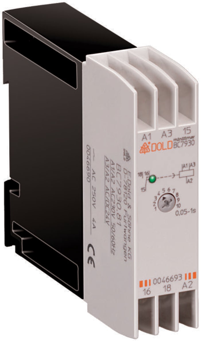 Dold BC7934N Series DIN Rail Mount Timer Relay, 24V ac, 1-Contact, 0.05 → 15 s, 0.2 → 15 min, 0.2