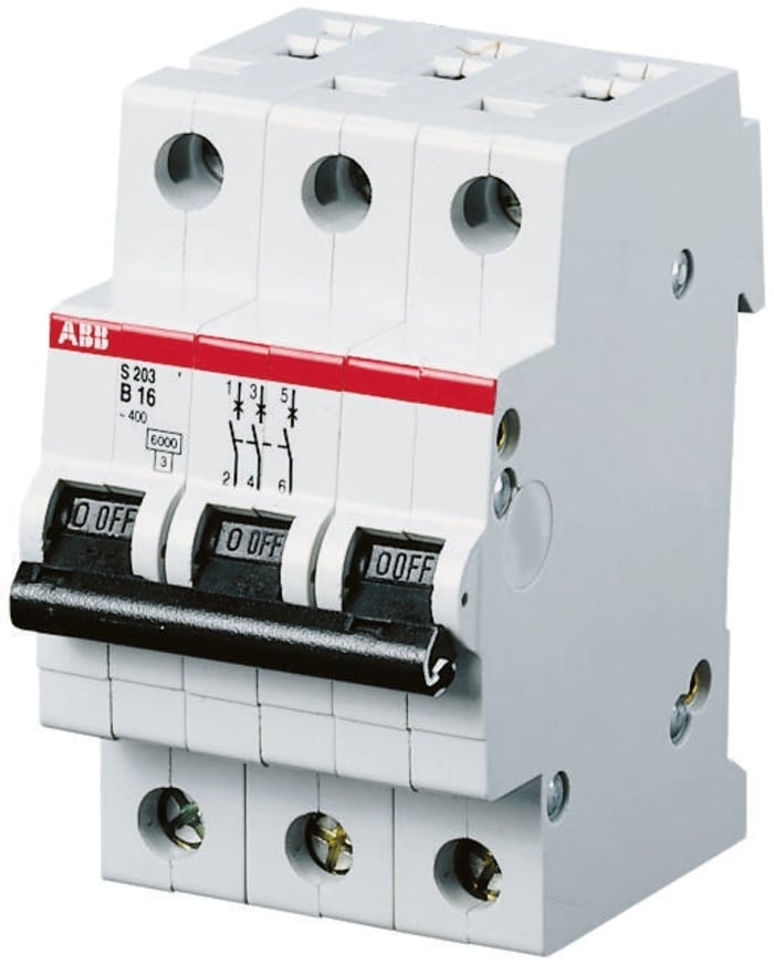 ABB System Pro M Compact S200 MCB3P, 16A Curve B, 440V AC, 6 kA Breaking Capacity
