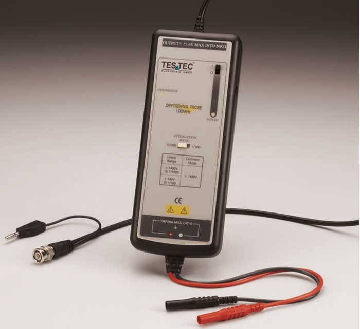 Testec SI Series TT-SI 9010 Oscilloscope Probe, Active, Differential Type, 70MHz, 1:100, 1:1000, BNC Connector