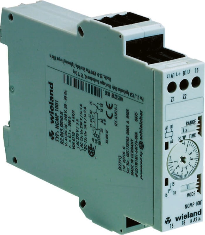 Wieland Time Delay Relay, 24 → 240V ac/dc, <0.1 → 1000 s, 0.15 → 300 h, 0.5 → 100min,
