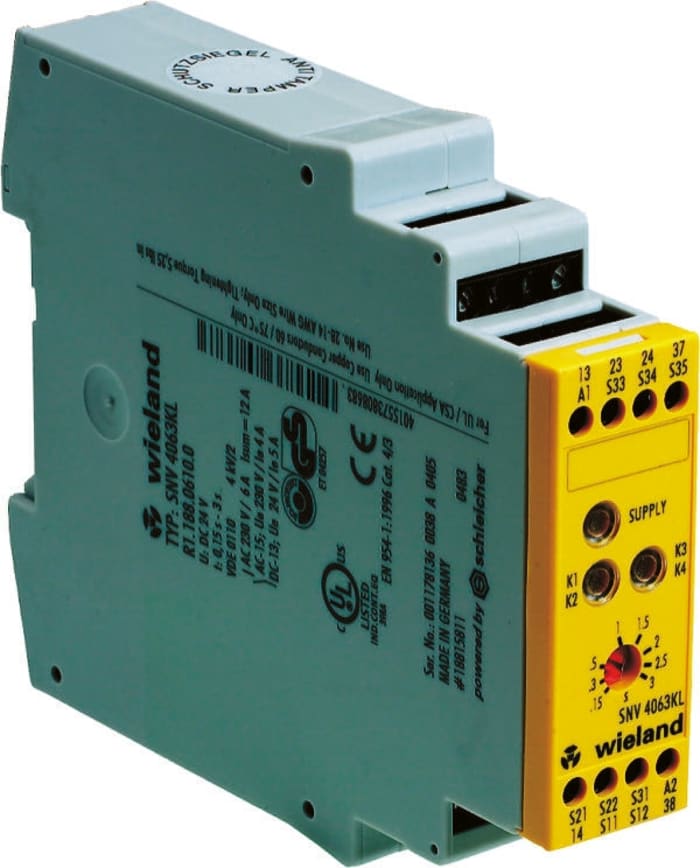 Wieland Schleicher Dual-Channel Two Hand Control Safety Relay, 24V dc, 3 Safety Contacts