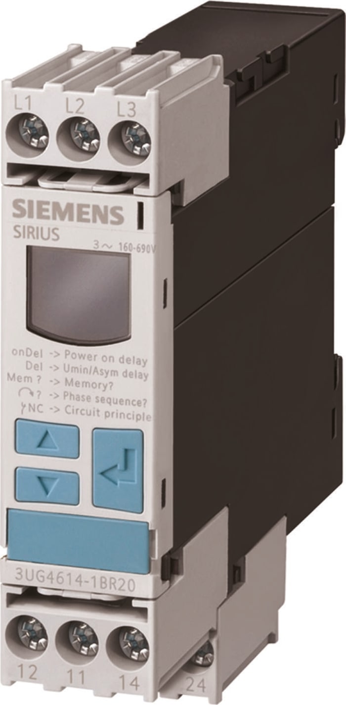Siemens Phase Monitoring Relay, 3 Phase, DPDT, 160 → 690V ac, DIN Rail