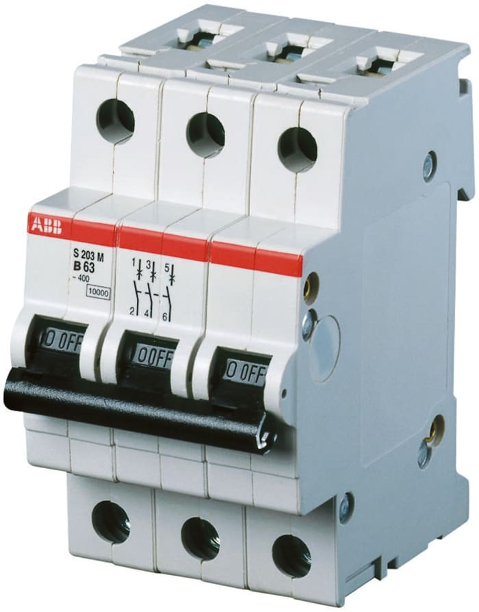 ABB System Pro M Compact S200M MCB, 3P, 25A Curve B, 440V AC, 10 kA Breaking Capacity