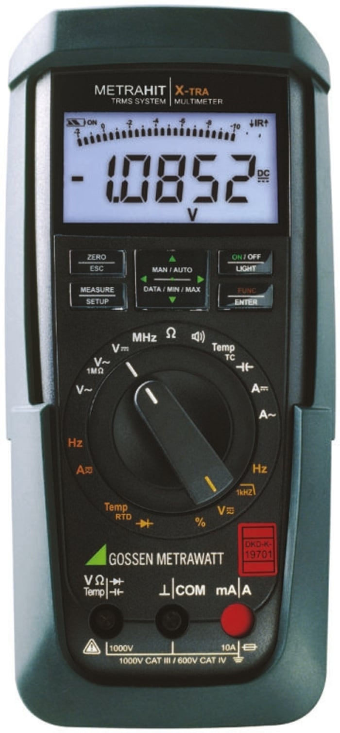 Gossen Metrawatt METRAHIT AM XTRA Handheld Digital Multimeter, True RMS, 10A ac Max, 10A dc Max, 1000V ac Max