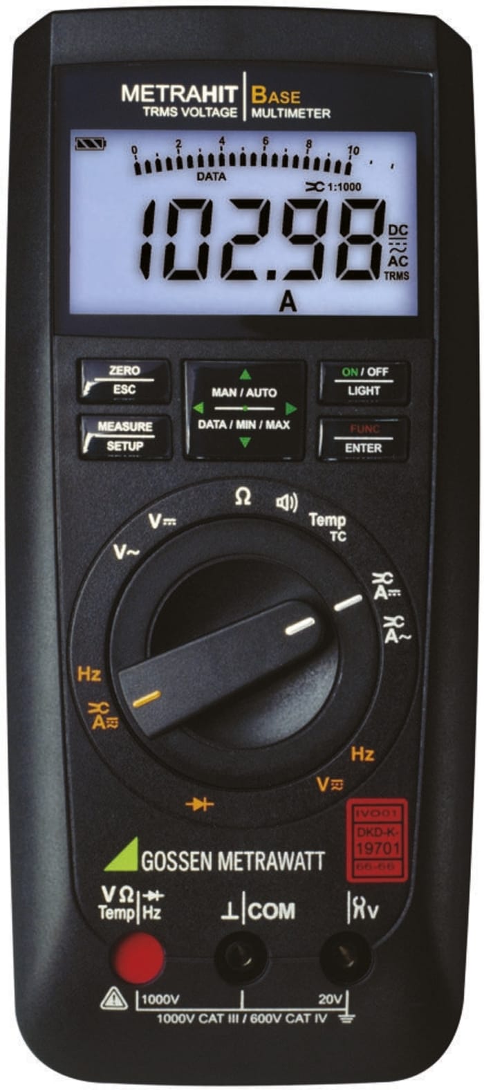 Gossen Metrawatt METRAHIT AM BASE Handheld Digital Multimeter, True RMS, 10A ac Max, 10A dc Max, 1000V ac Max