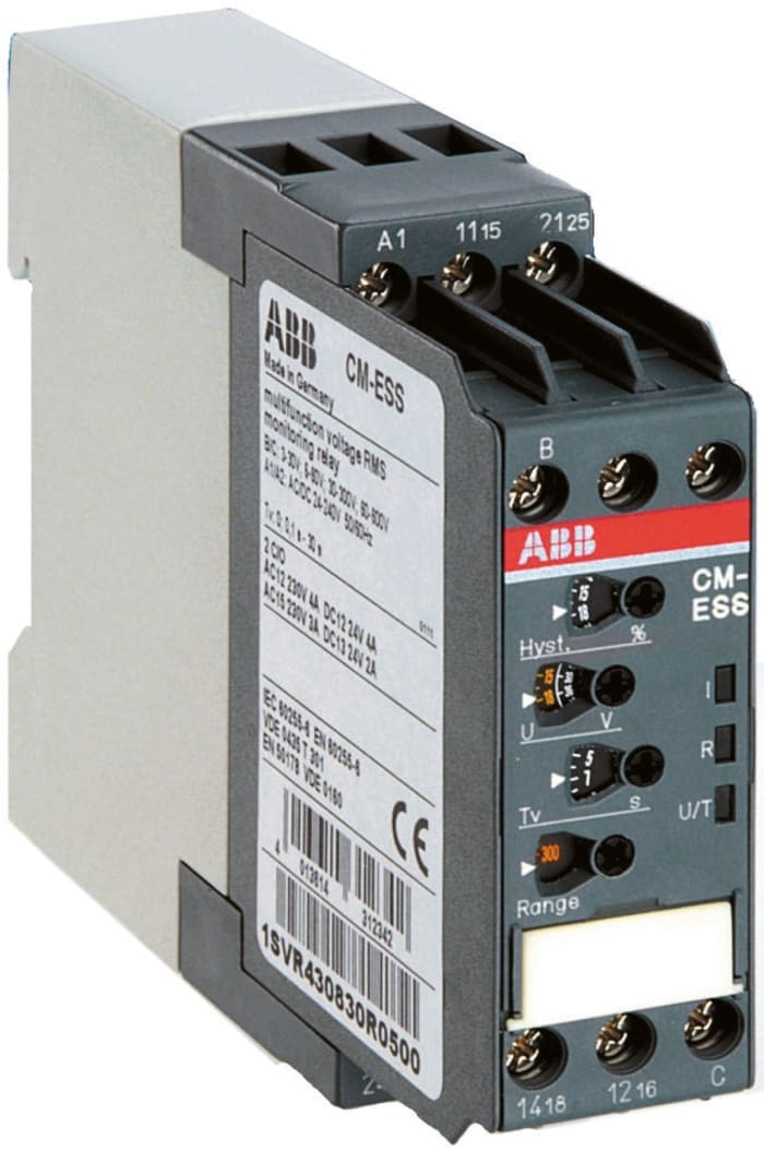ABB Voltage Monitoring Relay, DPDT, 3 → 30V ac/dc