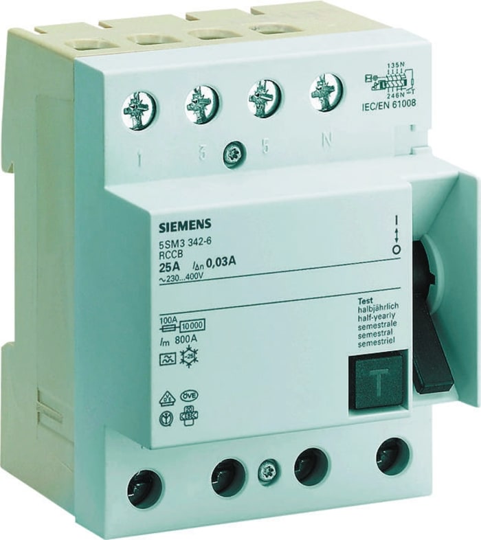 Siemens 5SM3 Residual Current Circuit Breaker, 63A, 4 Pole, 30mA, Type B, 400V