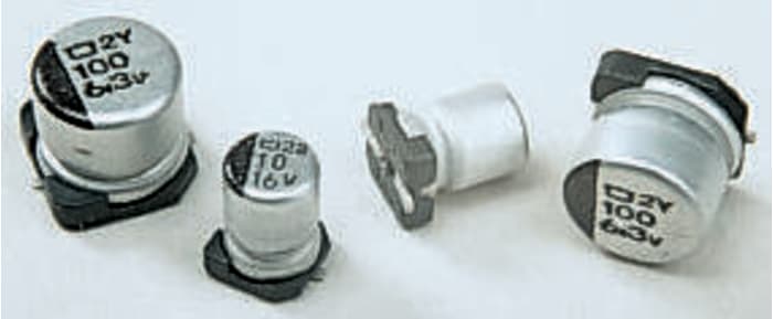 Condensador electrolítico de aluminio electrolítico Nippon Chemi-Con, 100μF, ±20%, 25V dc, mont. SMD, 8 (Dia.) x 6.3mm