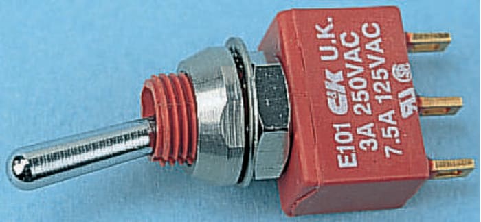 C & K Toggle Switch, Panel Mount, On-(On), SPDT, Solder Terminal