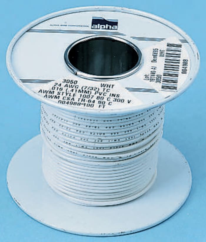 Alpha Wire Yellow 0.2 mm² Hook Up Wire, 24 AWG, 7/0.20 mm, 30m, PVC Insulation, 3070 YL005