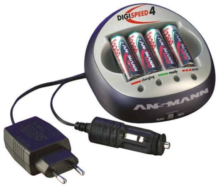 Ansmann Battery Charger For NiCd, NiMH AA, AAA with EURO plug, Batteries Included
