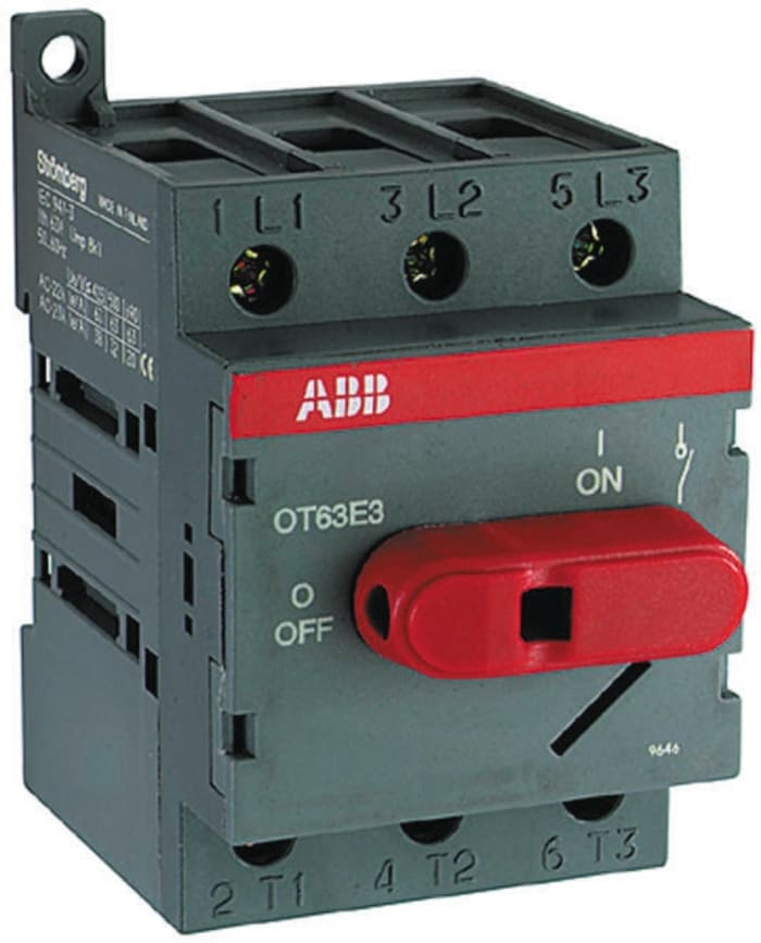 ABB 3P Pole Isolator Switch - 63A Maximum Current, 22kW Power Rating, IP20