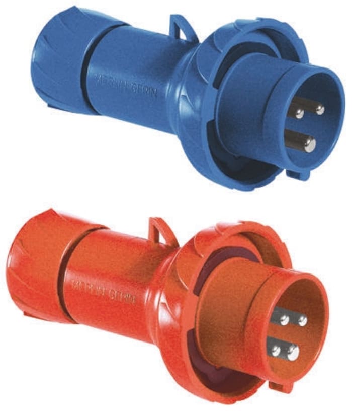 Conector de potencia industrial Macho, Formato 3P + E, Orientación Recto, PratiKa, Rojo, 415 V, 32A, IP67