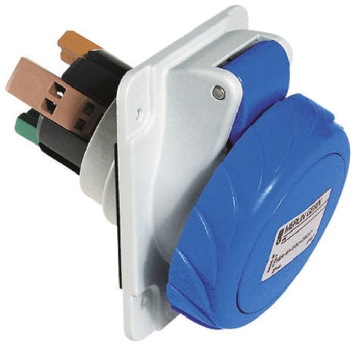 Schneider Electric, PratiKa IP67 Red Panel Mount 3P + N + E Right Angle Industrial Power Socket, Rated At 32A, 415 V