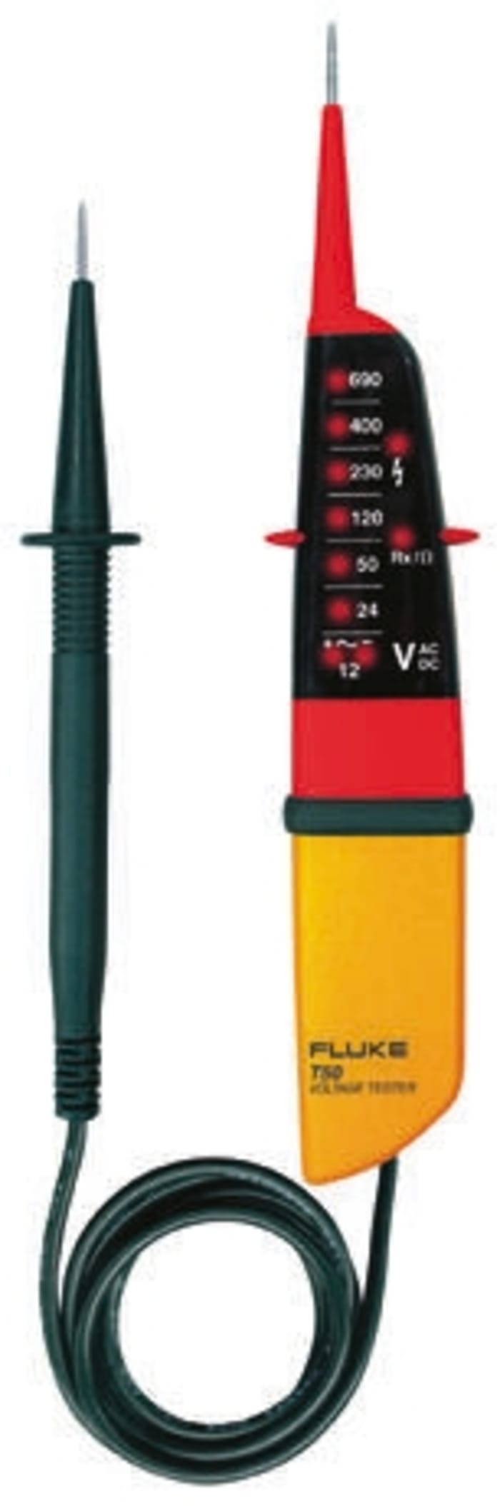 Fluke T50 Voltage Indicator & Proving Unit Kit 3.5mA 12 → 690V, Kit Contents AAA Battery x 2, Documentation LED