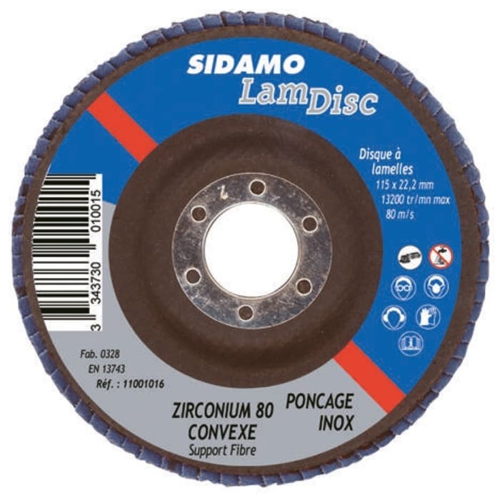 Disque à lamelles Sidamo, Grain 120, 115mm x 22mm, Dioxyde de zirconium