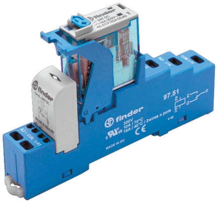 Finder 4C Series Interface Relay Module, DIN Rail Mount, 24V dc Coil, DPDT