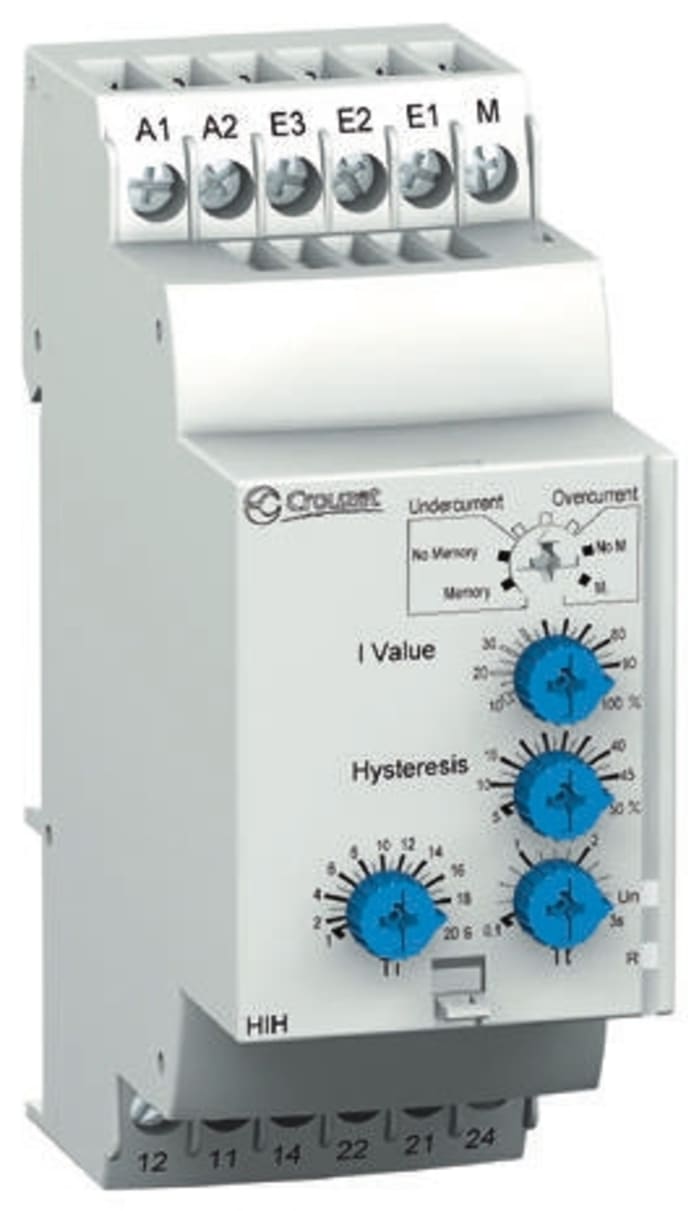 Crouzet Current Monitoring Relay, 3 Phase, DPDT, DIN Rail