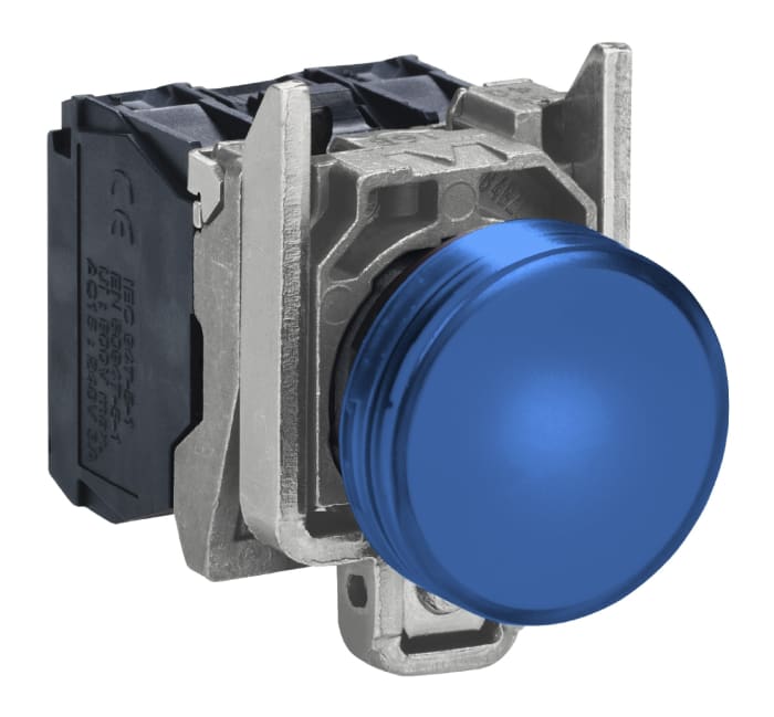 Schneider Electric, Harmony XB4, Panel Mount Blue Universal LED Pilot Light, 22mm Cutout, 120V ac