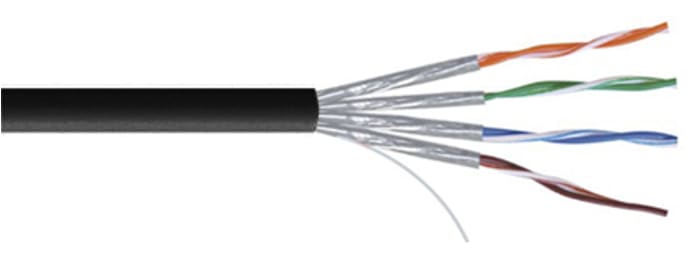 RS PRO, 100m Cat7a, Black, U/FTP Shielded, Unterminated PVC Sheath