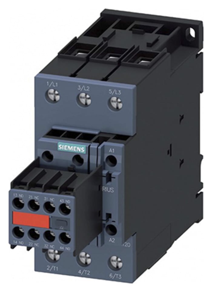 Siemens SIRIUS 3RT Size S2, 3RT2 Contactor, 230 V ac Coil, 3-Pole, 50 A, 22 kW, 3NO, 690 V ac
