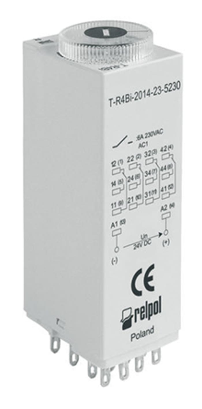 Relpol T-R4E Series DIN Rail Mount Timer Relay, 4PDT