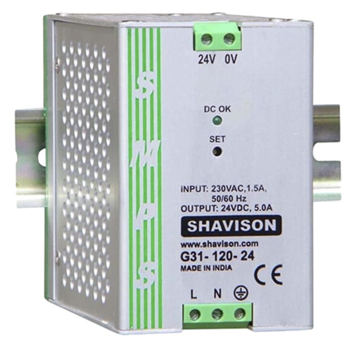 Shavison DIN Rail Power Supply ac Input, 24V dc dc Output, 2.5A Output, 60W