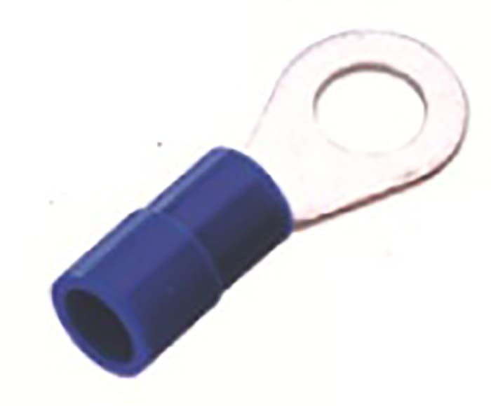 RS PRO, E245391 Insulated Ring Terminal, 5.3 mm Stud Size 16 AWG 14 AWG Wire Size, Blue