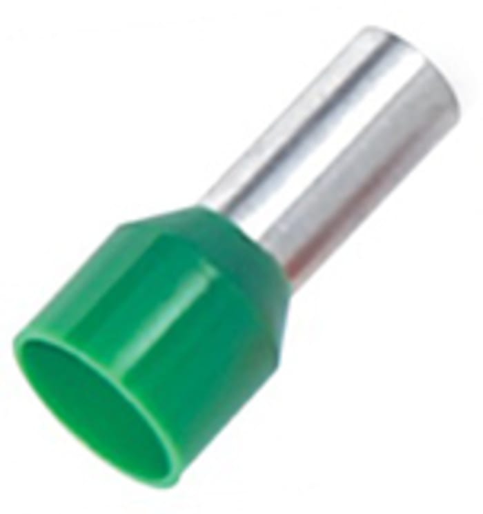 RS PRO Insulated Crimp Bootlace Ferrule, 10mm Pin Length, 3.5mm Pin Diameter, 6mm² Wire Size, Green