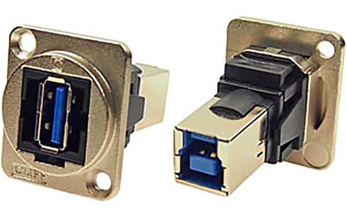 RS PRO Straight, Panel Mount, Socket- Single Port Type A to B 3.0 IP40 Feedthrough USB Connector