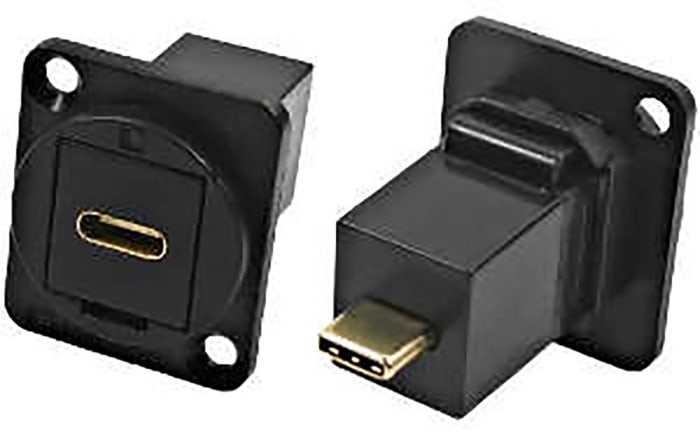 RS PRO Straight, Panel Mount, Female to Male- Single Port Type C IP40 Feedthrough USB Connector