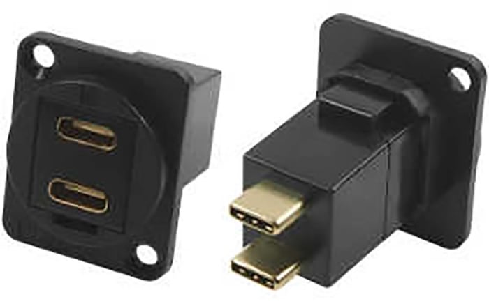 RS PRO Straight, Panel Mount, Female to Male- Dual Port Type C IP40 Feedthrough USB Connector