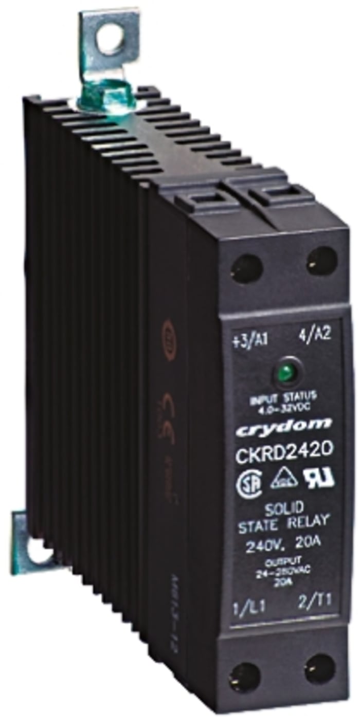 Sensata Crydom CKR24 Series Solid State Relay, 10 A rms Load, DIN Rail Mount, 280 V rms Load, 280 V rms Control