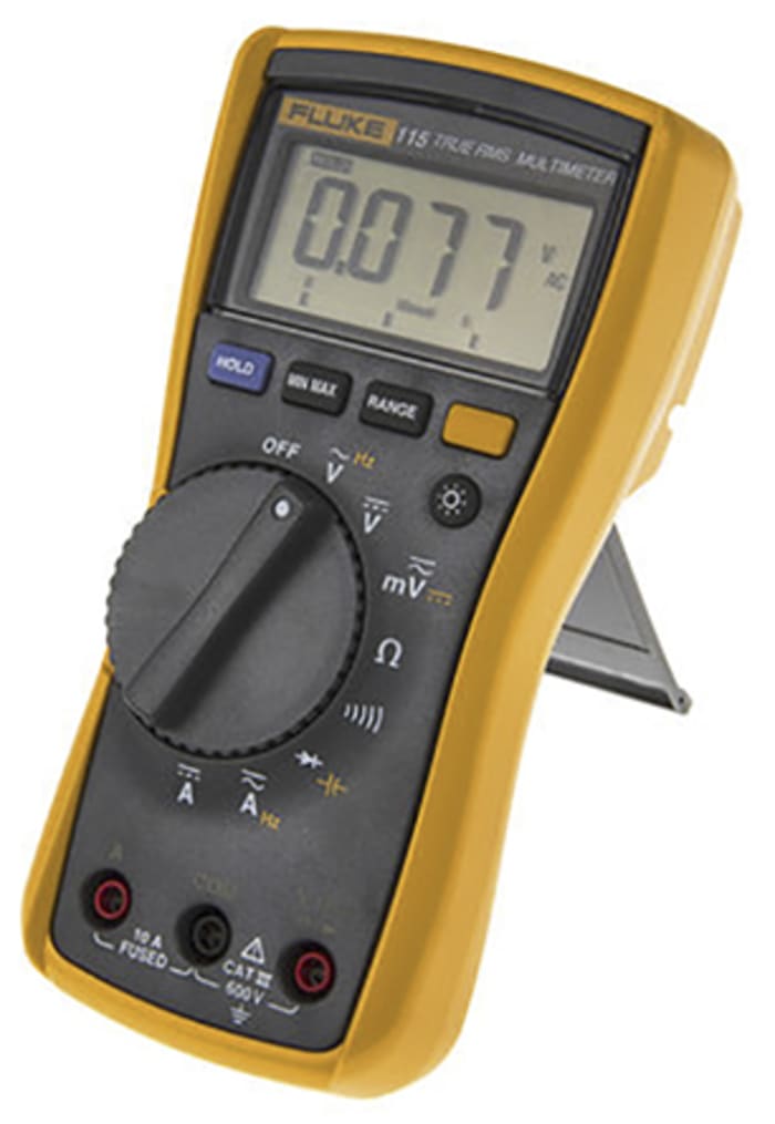 Fluke 115 Handheld Digital Multimeter, True RMS, 10A ac Max, 10A dc Max, 600V ac Max - UKAS Calibrated