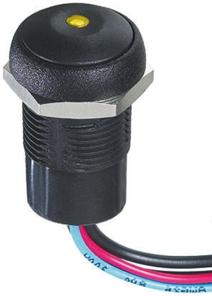 APEM Illuminated Push Button Switch, Momentary, Panel Mount, 14.8mm Cutout, SPST, Yellow LED, 250V ac, IP67