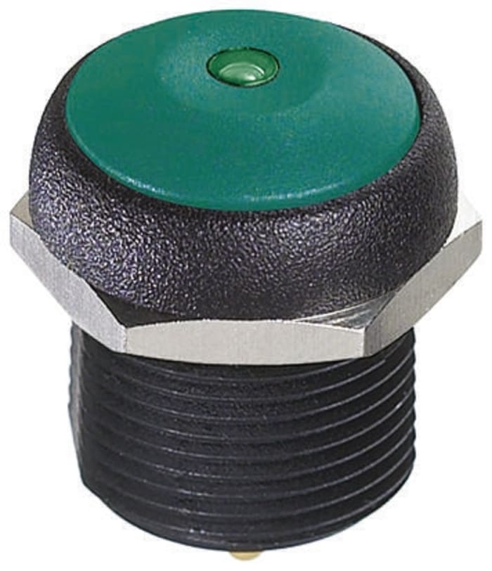 APEM Illuminated Push Button Switch, Momentary, Panel Mount, 14.8mm Cutout, SPST, Green LED, 250V ac, IP67