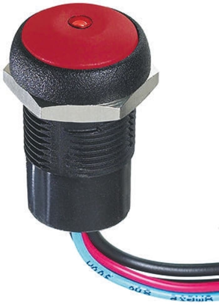 APEM Illuminated Push Button Switch, Momentary, Panel Mount, 14.8mm Cutout, SPST, Red LED, 250V ac, IP67