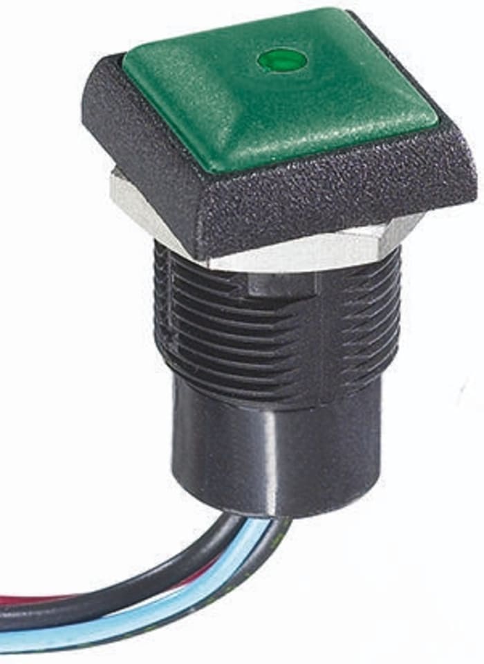 APEM Illuminated Push Button Switch, Momentary, Panel Mount, 14.8mm Cutout, SPST, Green LED, 250V ac, IP67
