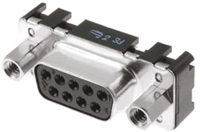 HARTING D-Sub Standard 9 Way Through Hole D-sub Connector Plug, 2.74mm Pitch, with 4-40 UNC Threaded Inserts, Boardlocks