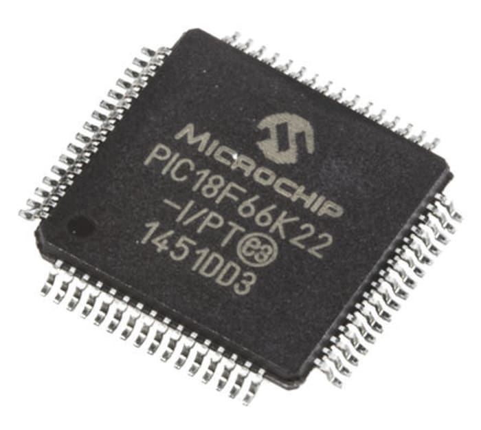 Microchip, 8bit PIC, PIC18F Microcontroller, 64MHz, 1 kB, 64 kB Flash, 64-Pin TQFP