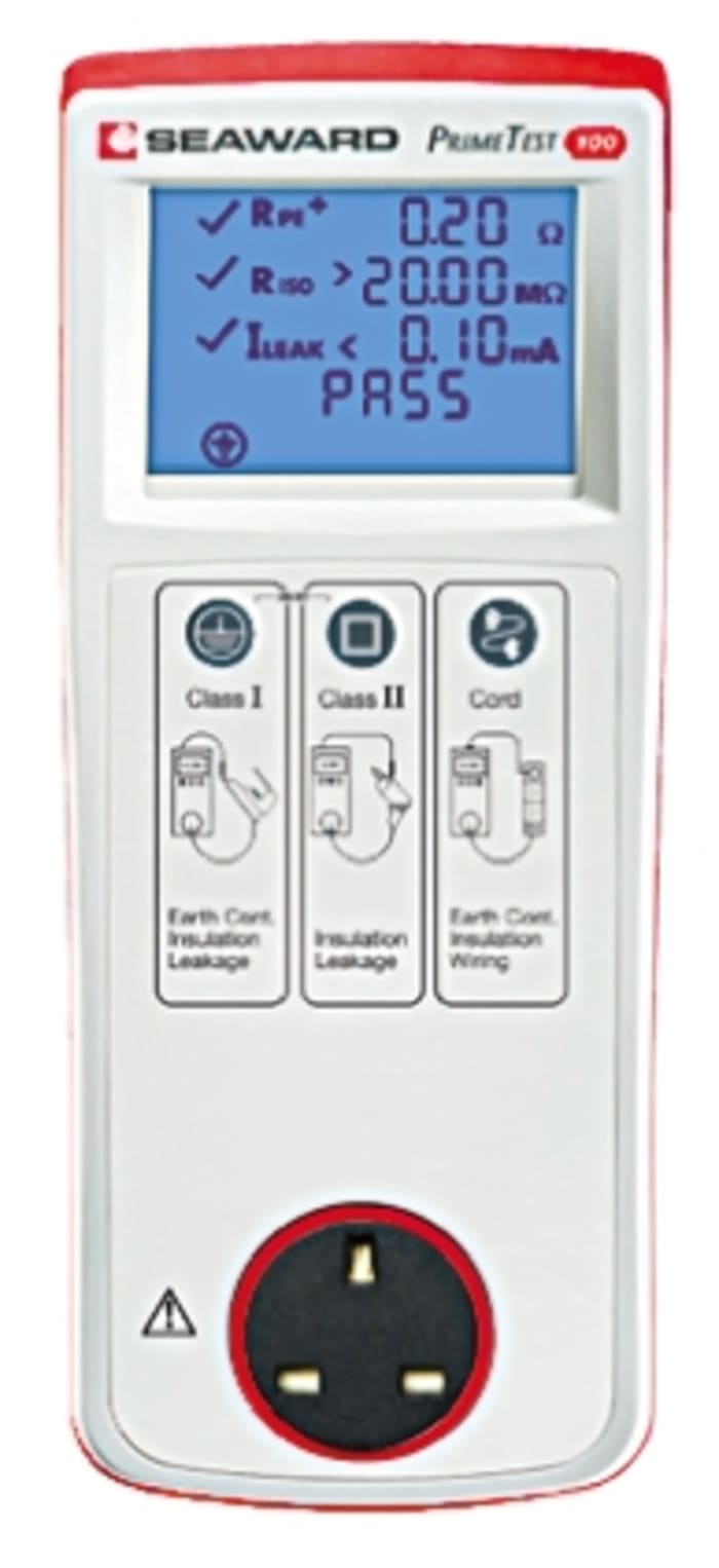 Seaward PrimeTest 100 PAT Tester Kit, Kit Contents 110V Adapter, 500 Fail Labels, 500 Pass Labels, Case, Documentation