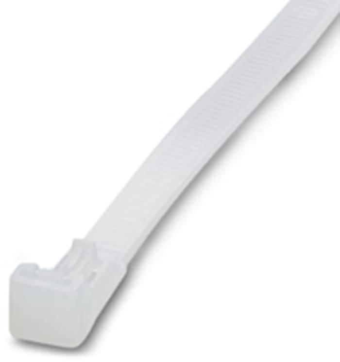 Phoenix Contact Cable Tie, Internal Teeth, 200mm x 7.5 mm, Clear Nylon, Pk-100