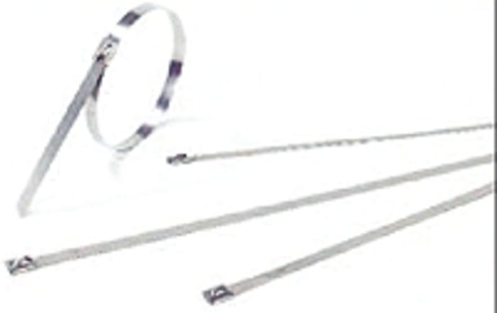 Thomas & Betts Cable Ties, Roller Ball, 1m x 7.9 mm, Metallic 316 Stainless Steel, Pk-100