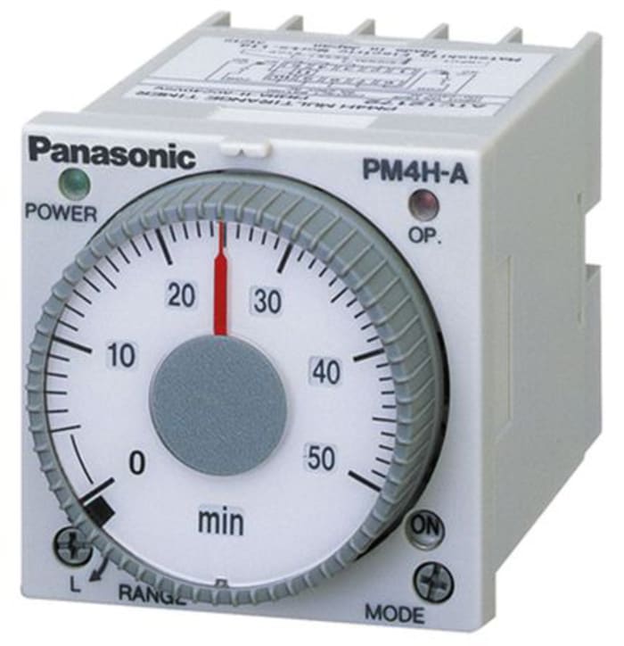Panasonic Timer Relay, 100 → 240V ac, 2-Contact, 1 s → 500h, DPDT