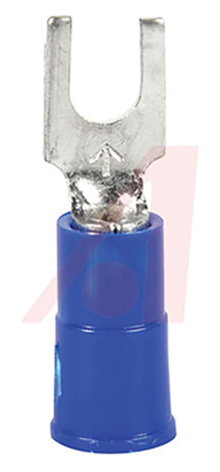 3M, BFV Insulated Crimp Spade Connector, 16AWG to 14AWG, #6 Stud Size Vinyl, Blue