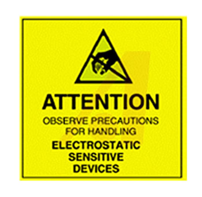 Etiquette ESD Noir/Jaune, "Attention-Observe Precautions For Handling Electrostatic Sensitive Devices"