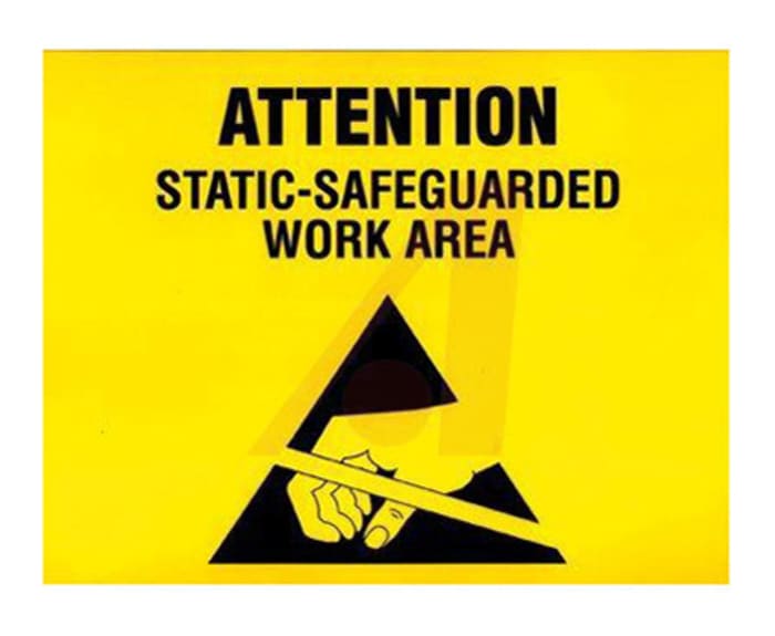 SCS Black/Yellow Plastic Paper ESD Label, Attention-Static SafeGuarded Work Area-Text 8.5 in x 11in